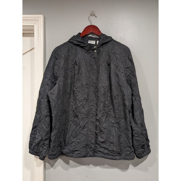 Chicos Womens Zenergy Hooded Jacket Black Full Zip Pockets Crinkle Fabric 3 (XL) - Picture 2 of 16
